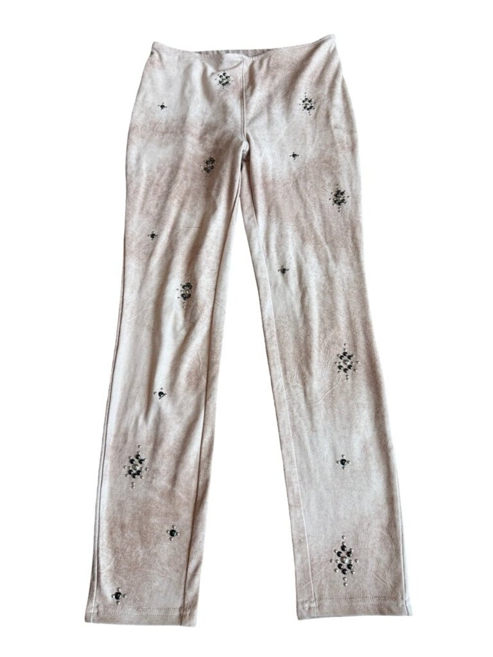 Free People Taupe Embellished Crystal Star Flare Pants Suede Cut Size 26 Women's